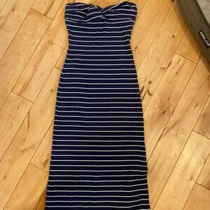 Strapless blue and white striped tight dress - Anthropologie